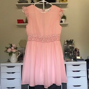 Ellison S Ruffle Cap Sleeve Coral Pink Short Dress